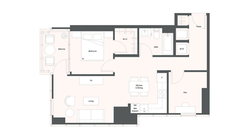 Floor plan for 2 beds, 2 baths, 739 sqft